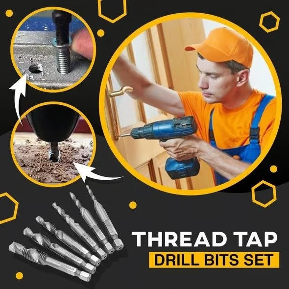 6-Piece Thread Tap Drill Bit Set – Precision Cutting for Metal & Woodworking