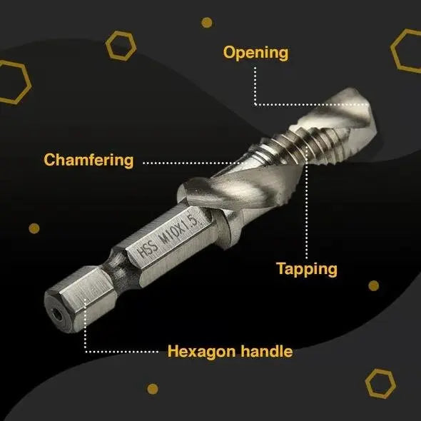 6-Piece Thread Tap Drill Bit Set – Precision Cutting for Metal & Woodworking