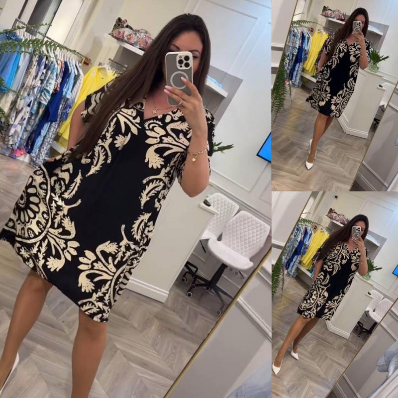 👗Women’s Casual Printed V-neck Dress with Pocket