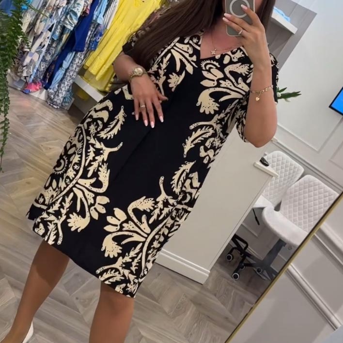 👗Women’s Casual Printed V-neck Dress with Pocket