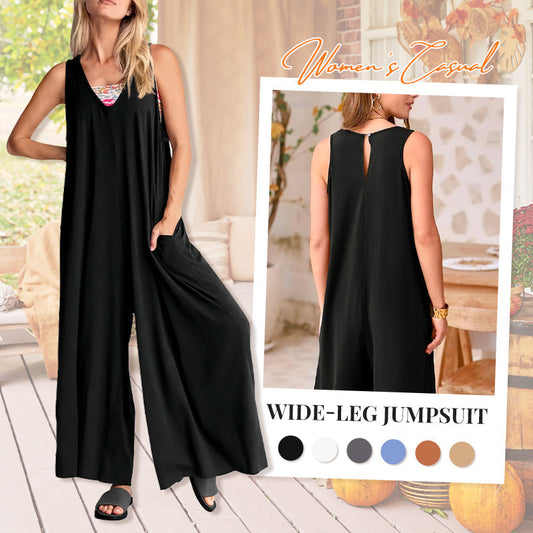 🌈🌸Women's Casual V-Neck Sleeveless Wide-Leg Jumpsuit