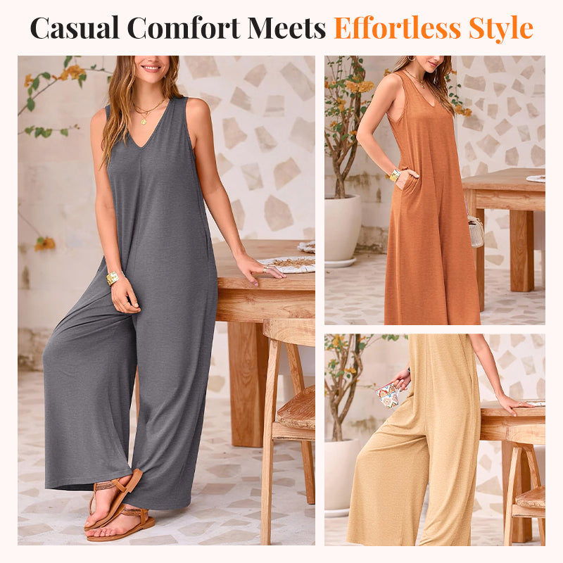 🌈🌸Women's Casual V-Neck Sleeveless Wide-Leg Jumpsuit