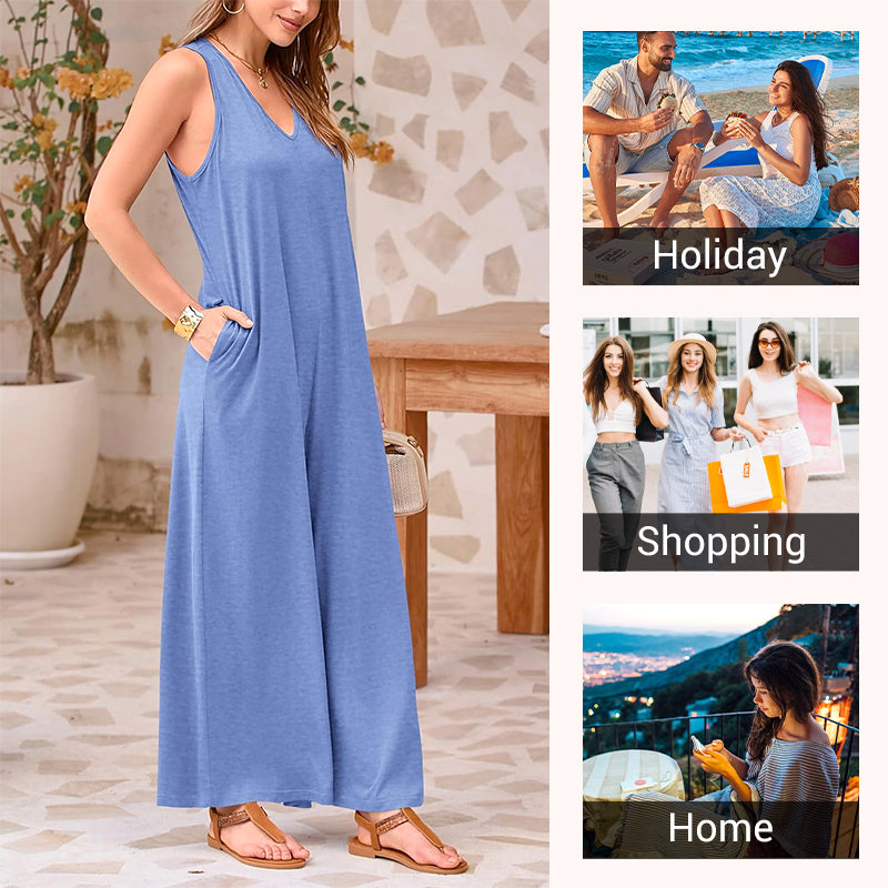 🌈🌸Women's Casual V-Neck Sleeveless Wide-Leg Jumpsuit