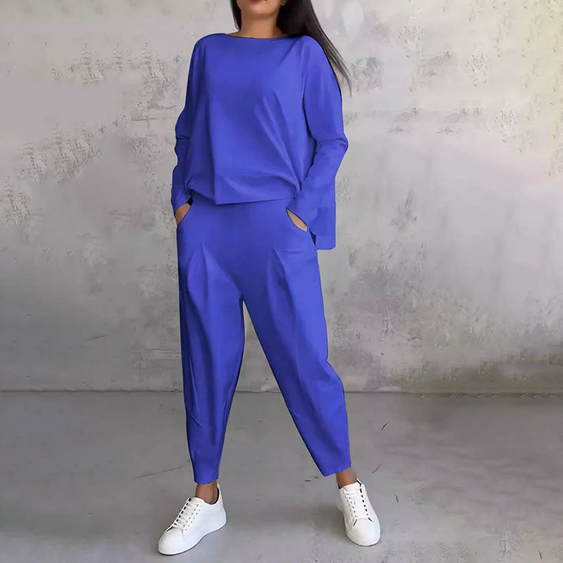 💥Free Shippping💕Round-Neck Long-Sleeved Top ＆ Pants 2-Piece Set