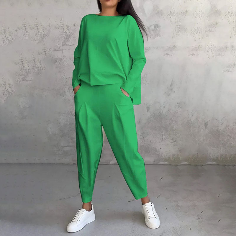 💥Free Shippping💕Round-Neck Long-Sleeved Top ＆ Pants 2-Piece Set