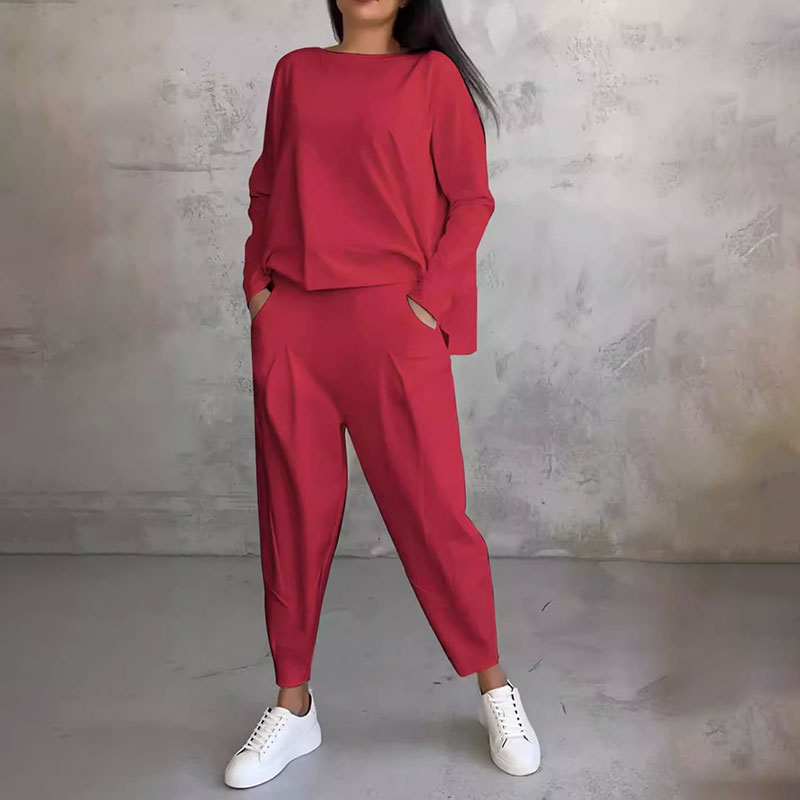 💥Free Shippping💕Round-Neck Long-Sleeved Top ＆ Pants 2-Piece Set